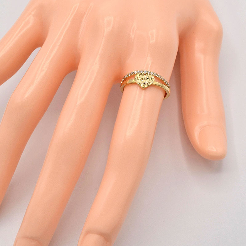 Zlatý prsten srdce a pruh zirkonů 1,55g