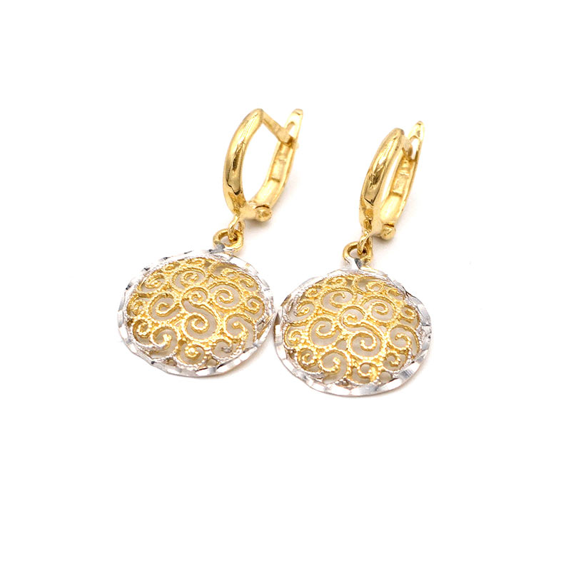 Zlaté náušnice kulaté zdobené dvě barvy zlata 2,50g