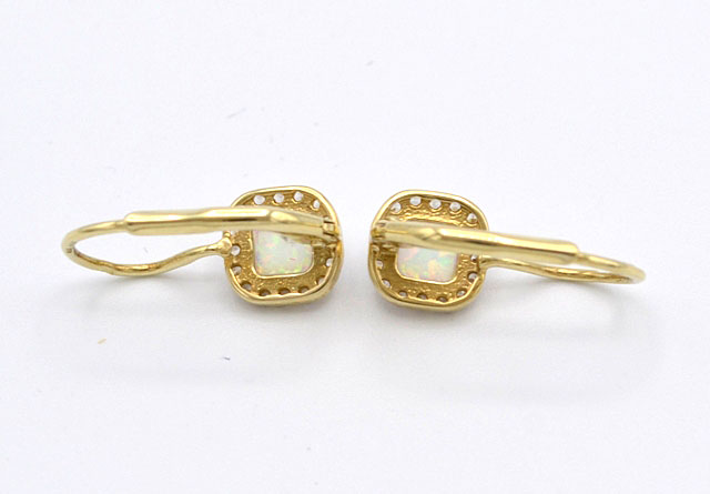 Zlaté náušnice s opálem a zirkony 1,97g