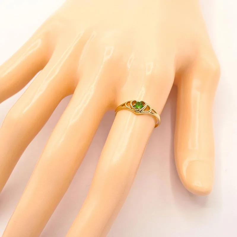 Zlatý prsten srdíčko se zeleným kamínkem 1,00g