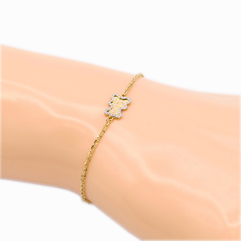 Zlatý náramek Anker s medvídkem se zdobením dvě barvy zlata 1,55g