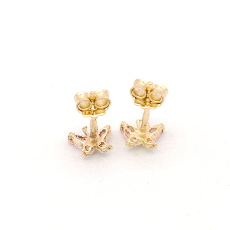 Zlaté náušnice motýlci na puzetu se světle růžovými a bílými kamínky 1,11g