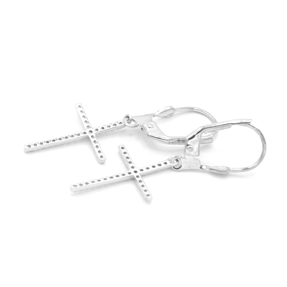 Náušnice z bílého zlata visací křížky se zirkony 2,18g