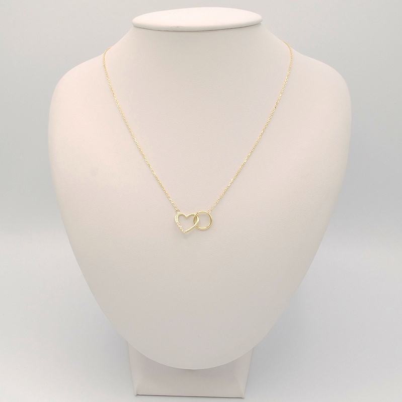 Zlatý řetízek s propleteným kolečkem a srdíčkem se zirkony 2,15g