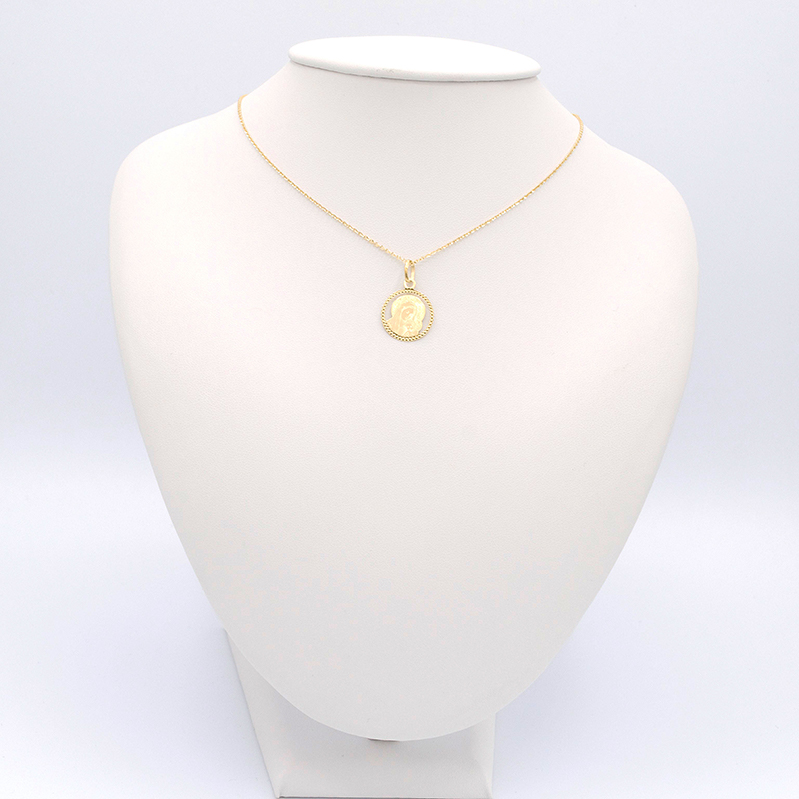 Zlatý přívěsek Madonka s dítětem kulatá se zdobením 0,59g