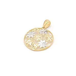 Zlatý přívěsek kulatý zdobený kytičkami dvě barvy zlata 1,10g