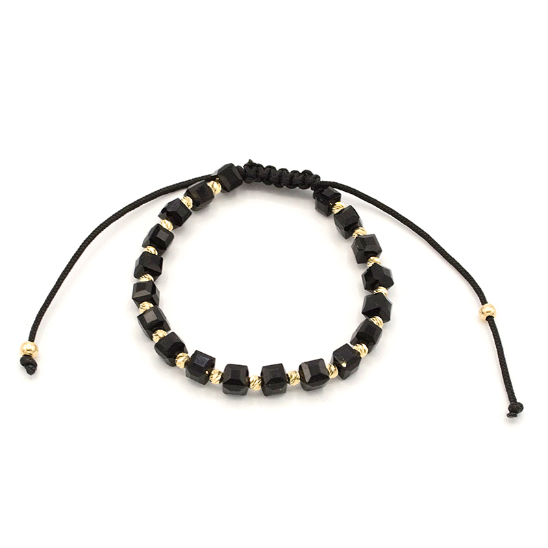 Náramek černý provázek zlaté kuličky a černé kostičky 4,10g