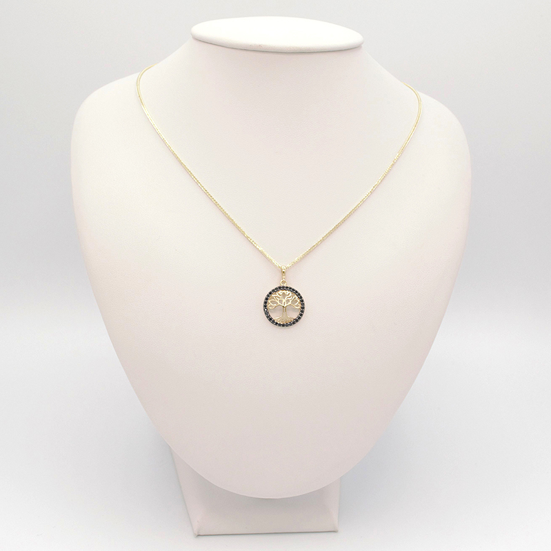 Zlatý přívěsek strom života zdobený černými kamínky 1,40g 