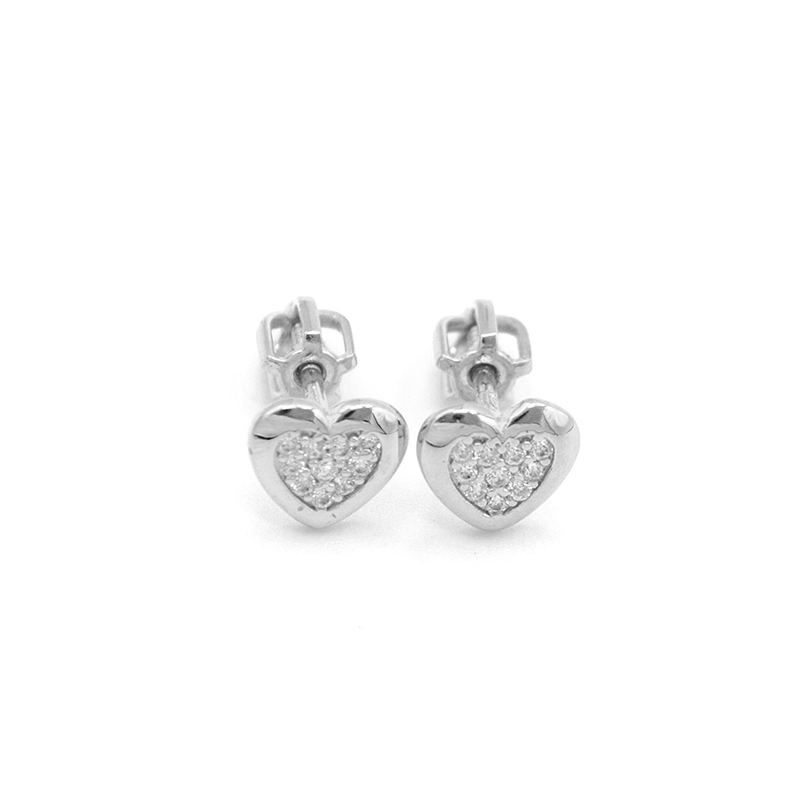 Náušnice z bílého zlata srdíčka se zirkony na šroubek 1,30g