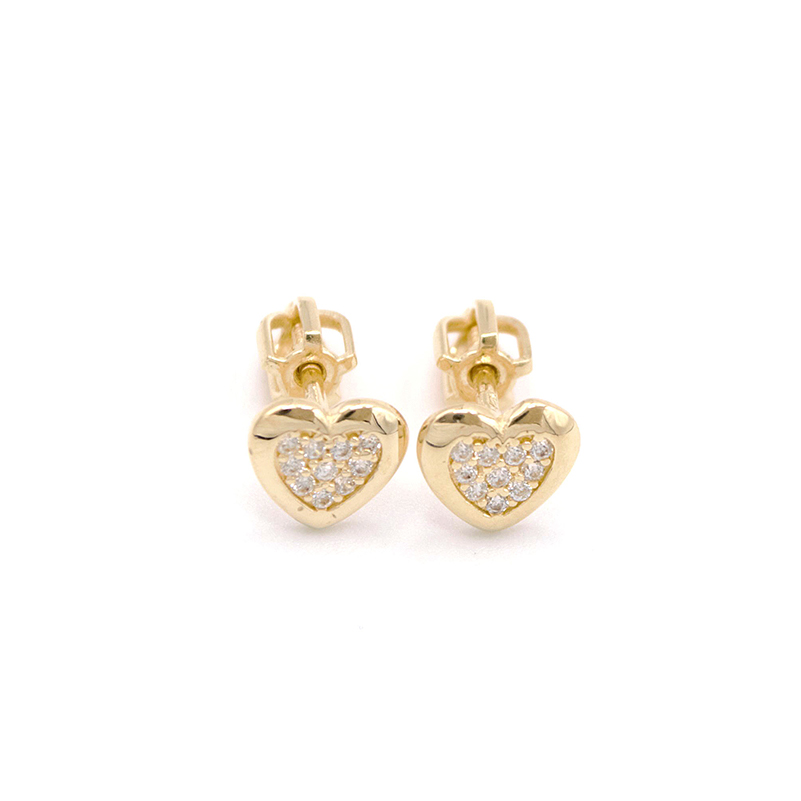 Zlaté náušnice srdíčka se zirkony na šroubek 1,40g