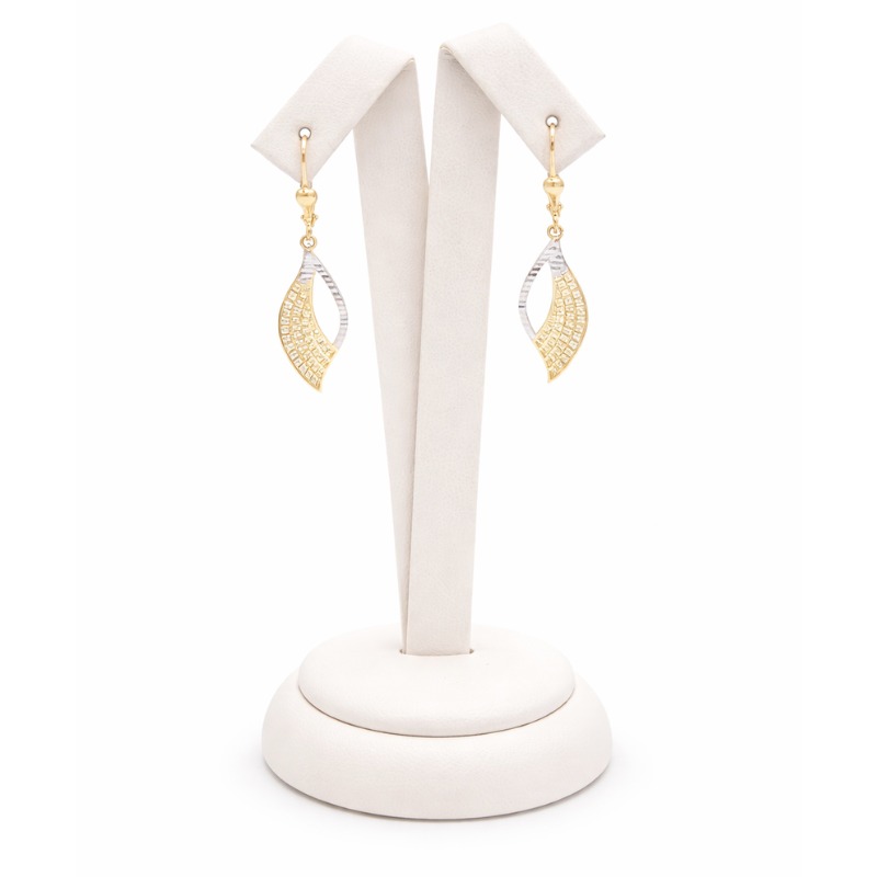 Zlaté visací náušnice kapky se zdobením dvě barvy zlata 