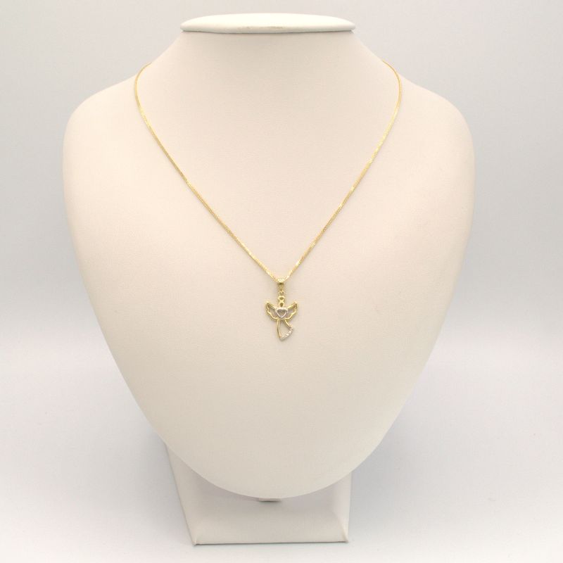 Zlatý přívěsek anděl se srdíčkem zdobený zirkony dvě barvy zlata 