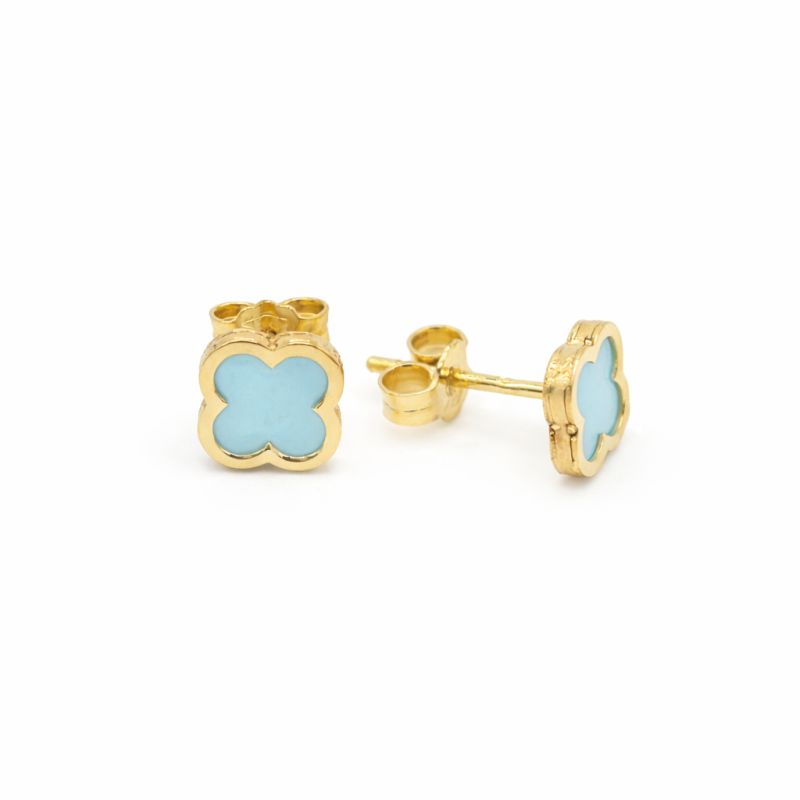 Zlaté náušnice modré čtyřlístky 