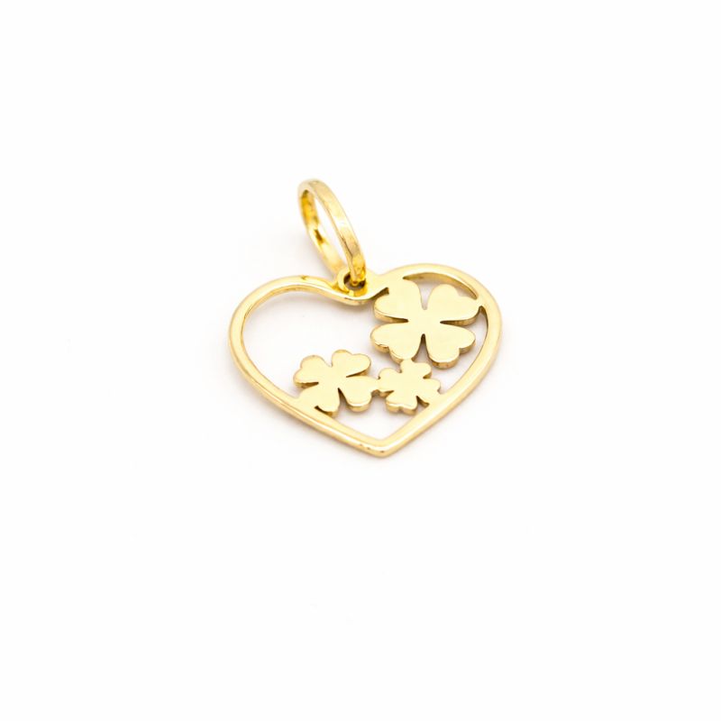 Zlatý přívěsek srdce zdobený čtyřlístky 