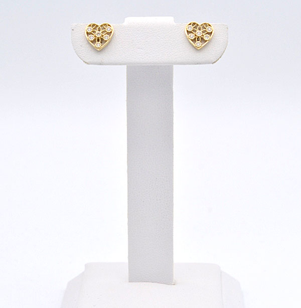 Zlaté náušnice srdíčka se zirkony na šroubek 1,80g