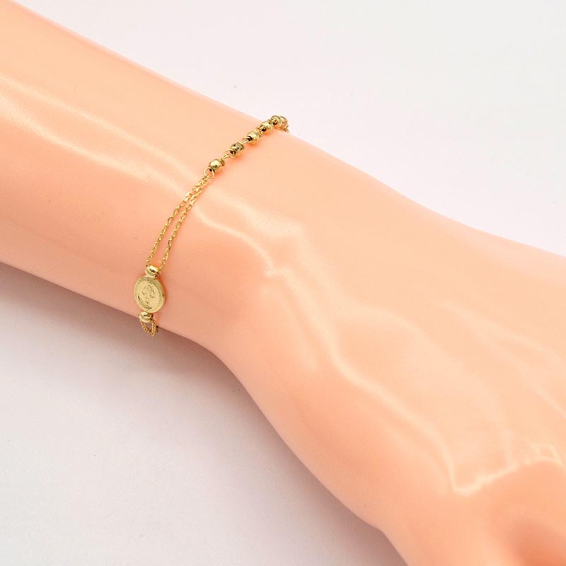 Zlatý náramek typ Růženec zdobený Madonka a křížek 1,97g