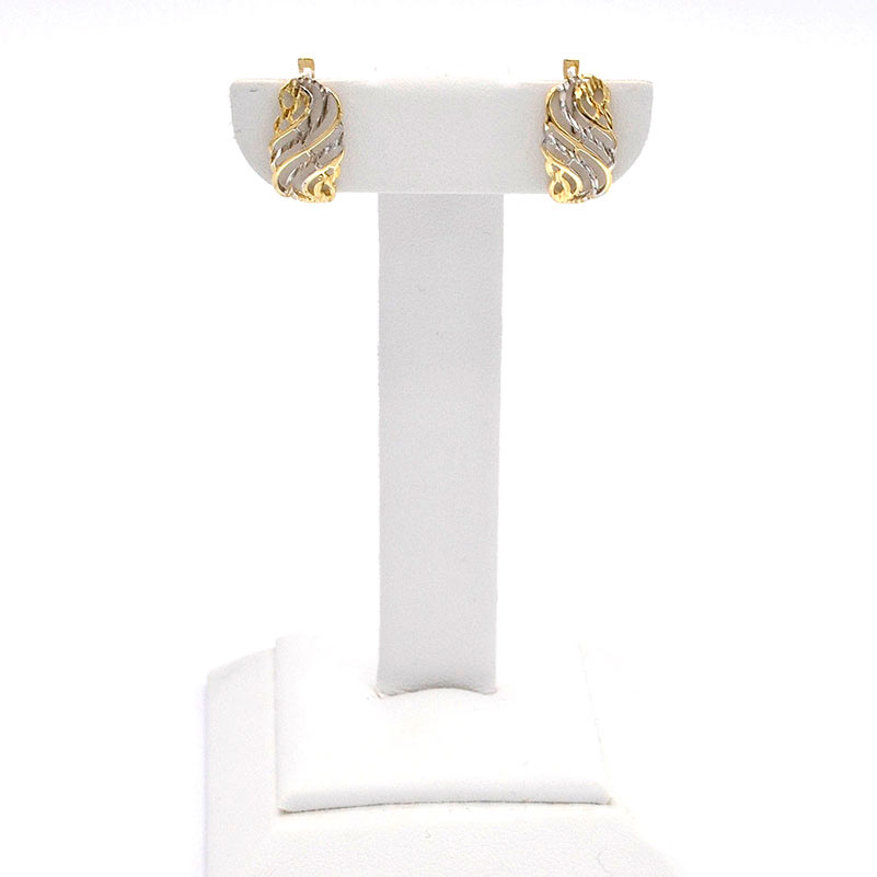 Zlaté náušnice vlnky zdobené dvě barvy zlata 1,86g