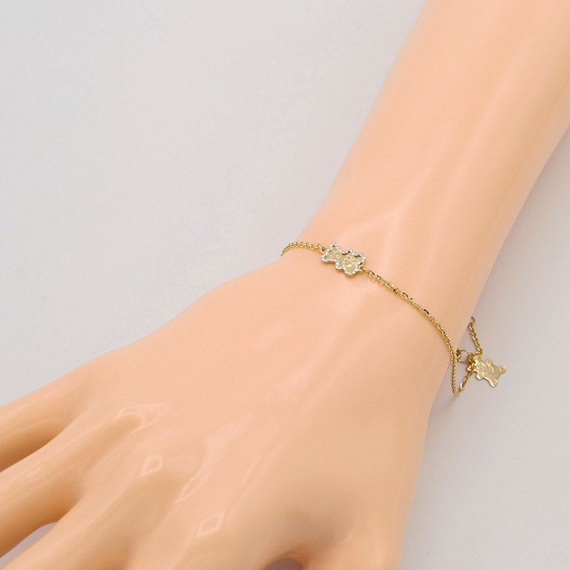 Zlatý náramek Anker s medvídkem se zdobením dvě barvy zlata 1,55g