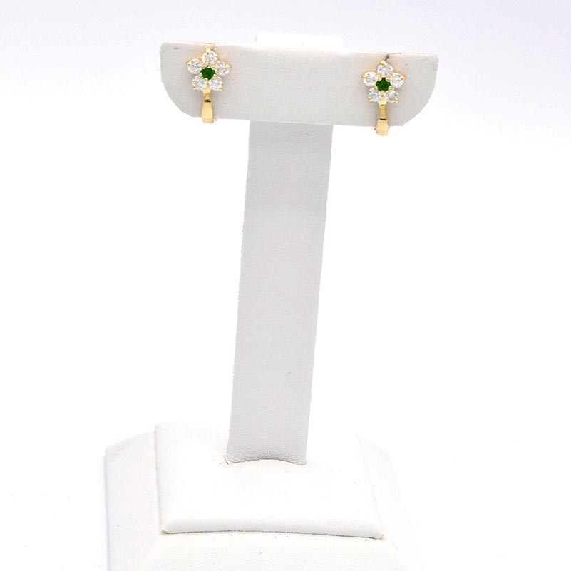 Zlaté náušnice kytičky se zeleným kamínkem 2,30g