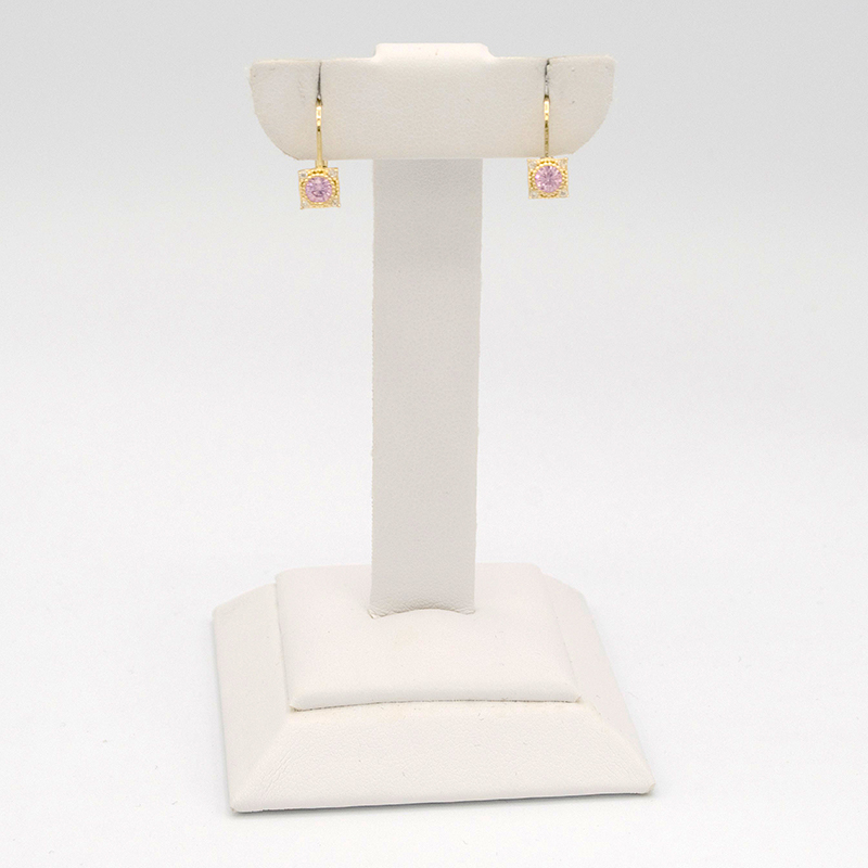 Zlaté náušnice čtverečky s růžovým kamínkem a zirkony 1,60g
