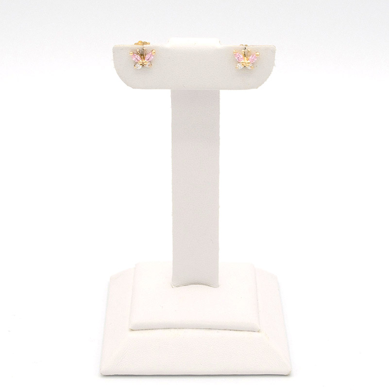 Zlaté náušnice motýlci na puzetu se světle růžovými a bílými kamínky 1,11g