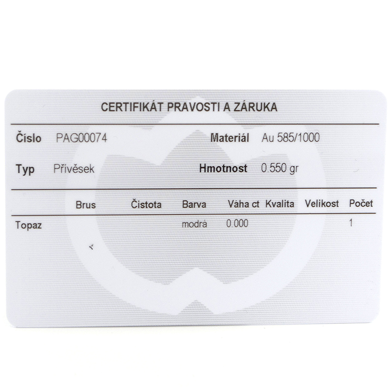 Přívěsek z bílého zlata s topazem a zirkony 0,50g