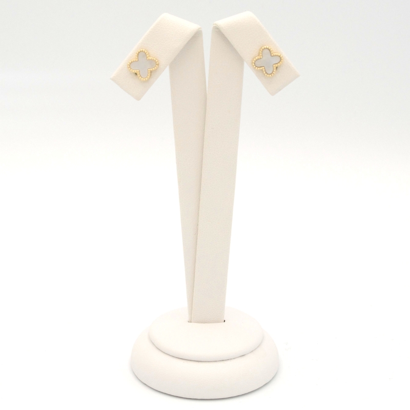 Zlaté náušnice čtyřlístky s perletí na puzetu 1,53g