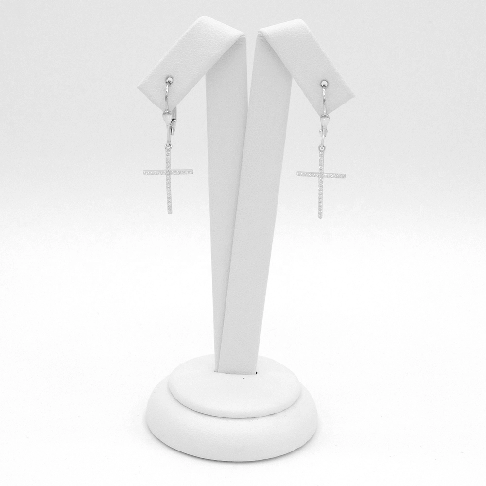 Náušnice z bílého zlata visací křížky se zirkony 2,18g