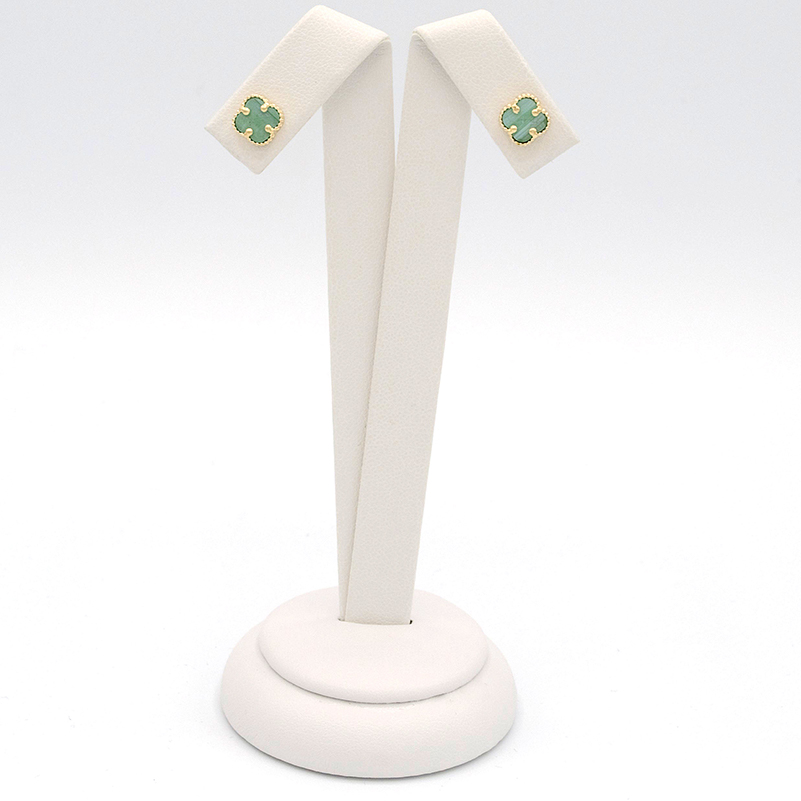 Zlaté náušnice čtyřlístky se zeleným kamenem na puzetu 1,35g