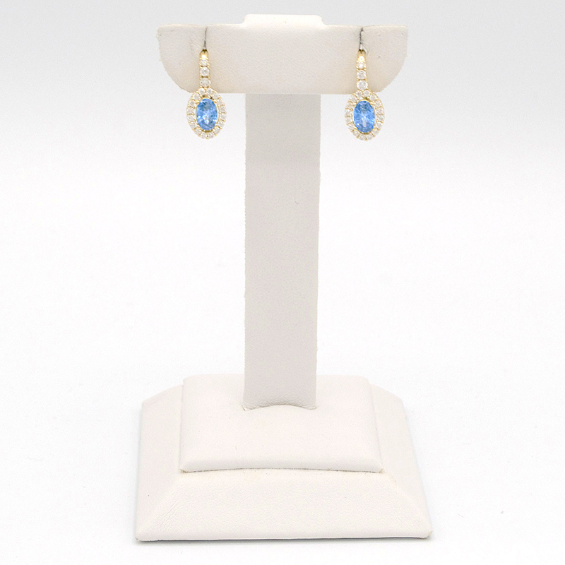 Zlaté náušnice s modrým kamenem a zirkony 2,55g