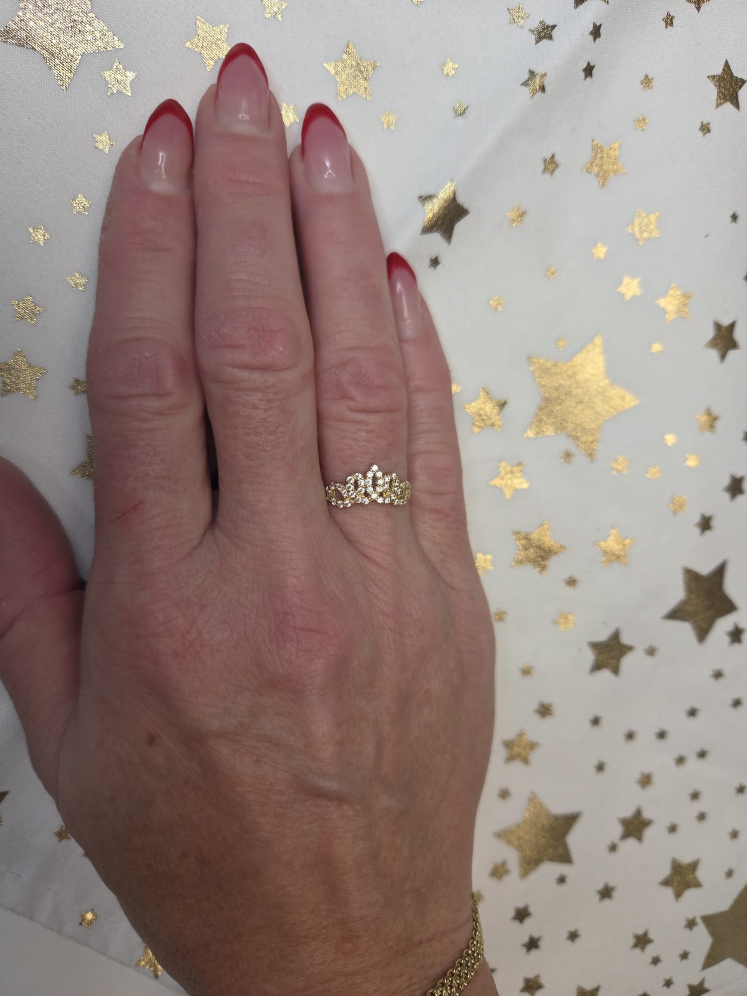 Zlatý prsten korunka se zirkony 1,48g