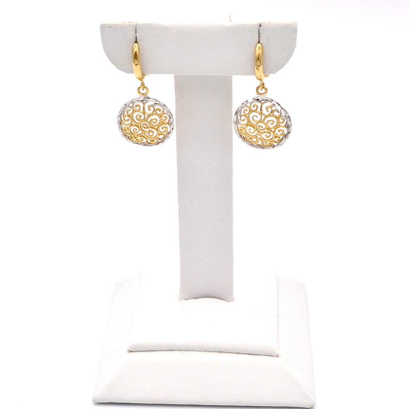 Zlaté náušnice kulaté zdobené dvě barvy zlata 2,50g