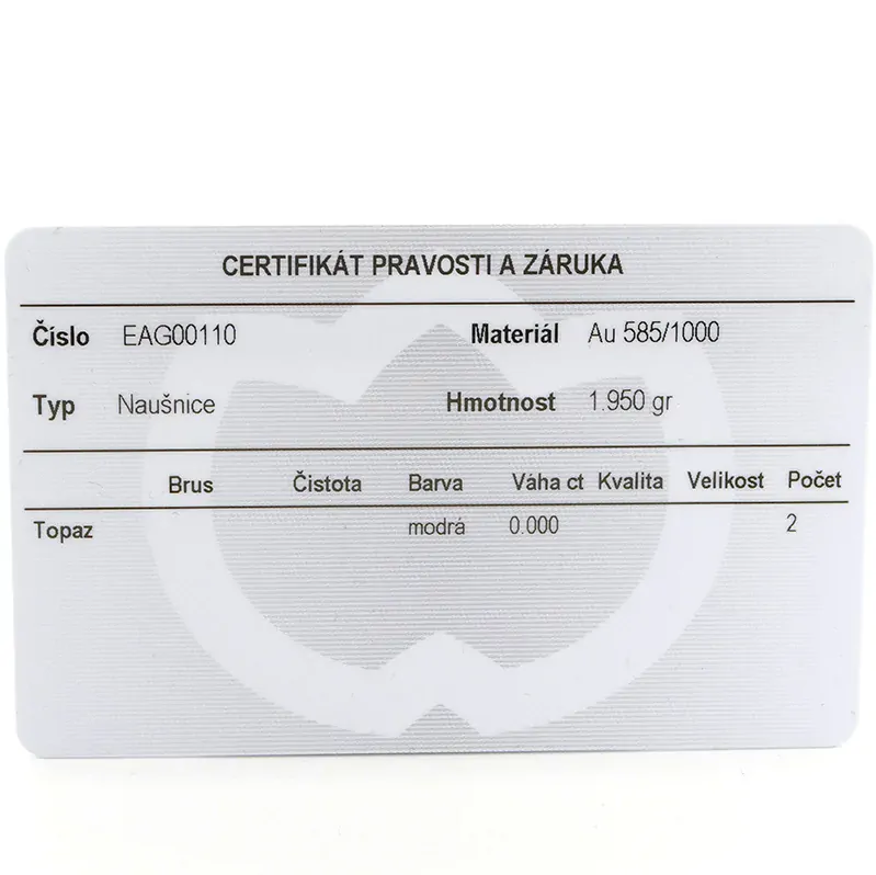 Zlaté náušnice s topazem 1,95g