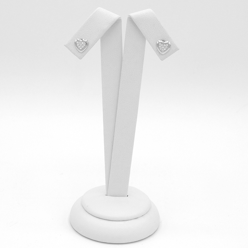 Náušnice z bílého zlata srdíčka se zirkony na šroubek 1,30g