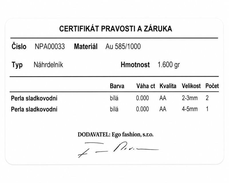 Zlatý řetízek se sladkovodními perličkami
