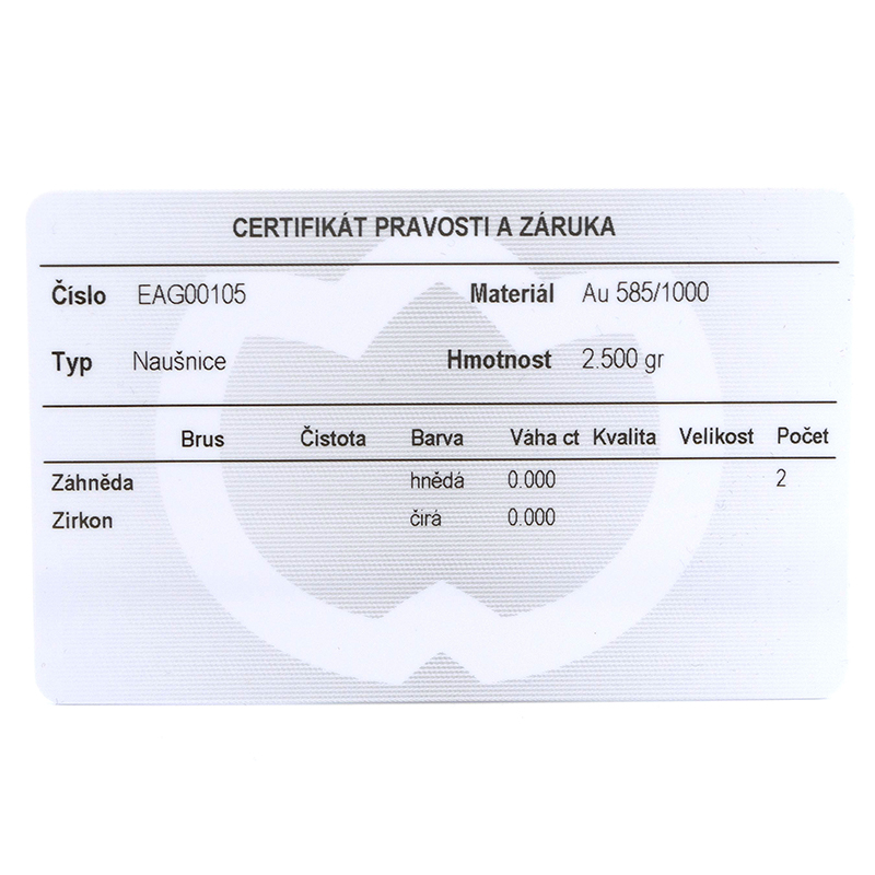 Zlaté náušnice se záhnědou a zirkony 2,55g