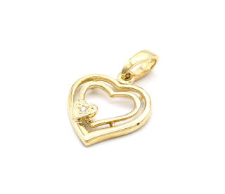 Zlatý přívěsek srdce dvojité se zirkonem 0,93g