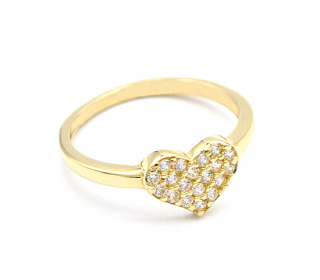 Zlatý prsten srdce se zirkony 1,30g