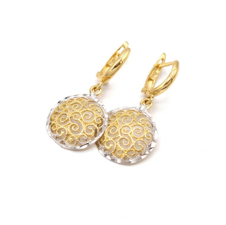 Zlaté náušnice kulaté zdobené dvě barvy zlata 2,50g