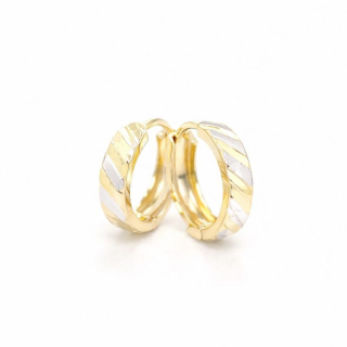 Zlaté náušnice kruhy malé zdobené proužky dvě barvy zlata 