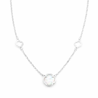 Řetízek z bílého zlata se čtyřlístkem s perletí 